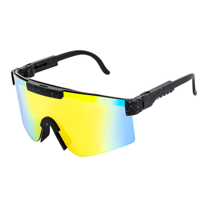 COBRA - Adjustable Rimless Shield Sunglasses Black Gray-Speckled Orange Mirror