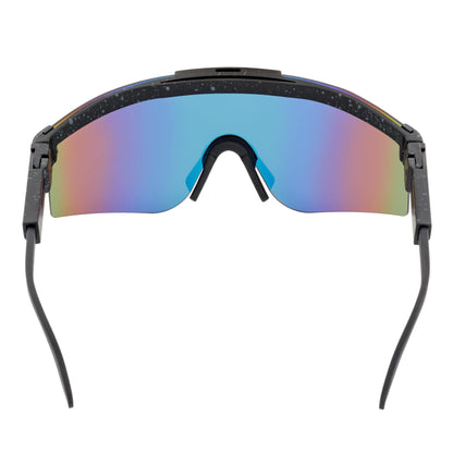 COBRA - Adjustable Rimless Shield Sunglasses Black Gray-Speckled Orange Mirror