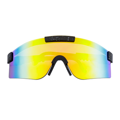 COBRA - Adjustable Rimless Shield Sunglasses Black Gray-Speckled Orange Mirror