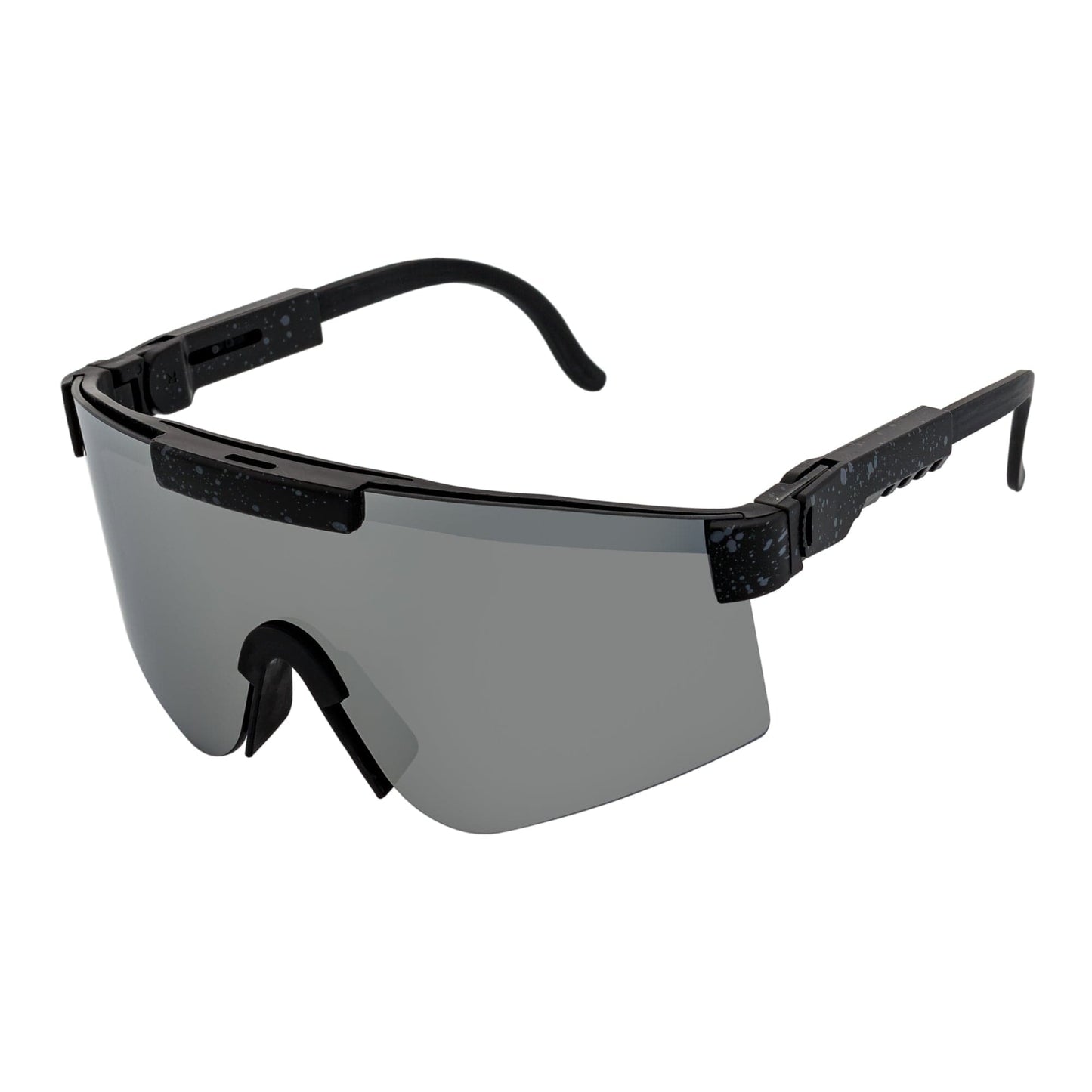 COBRA - Large Adjustable Shield Sunglasses Black Gray-Speckled Silver Mirror