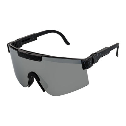 COBRA - Large Adjustable Shield Sunglasses Black Gray-Speckled Silver Mirror