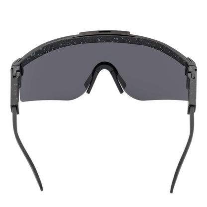 COBRA - Large Adjustable Shield Sunglasses Black Gray-Speckled Silver Mirror