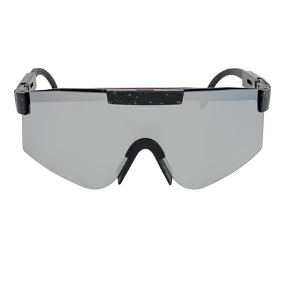 COBRA - Large Adjustable Shield Sunglasses Black Gray-Speckled Silver Mirror