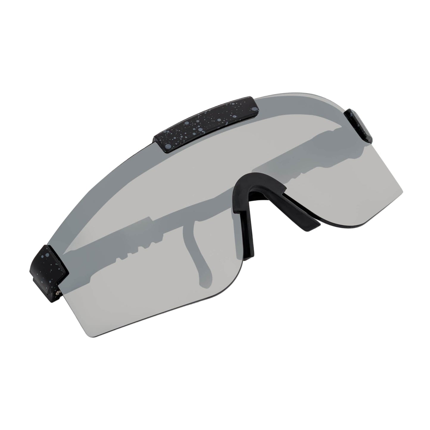 COBRA - Large Adjustable Shield Sunglasses Black Gray-Speckled Silver Mirror