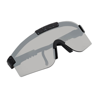 COBRA - Large Adjustable Shield Sunglasses Black Gray-Speckled Silver Mirror