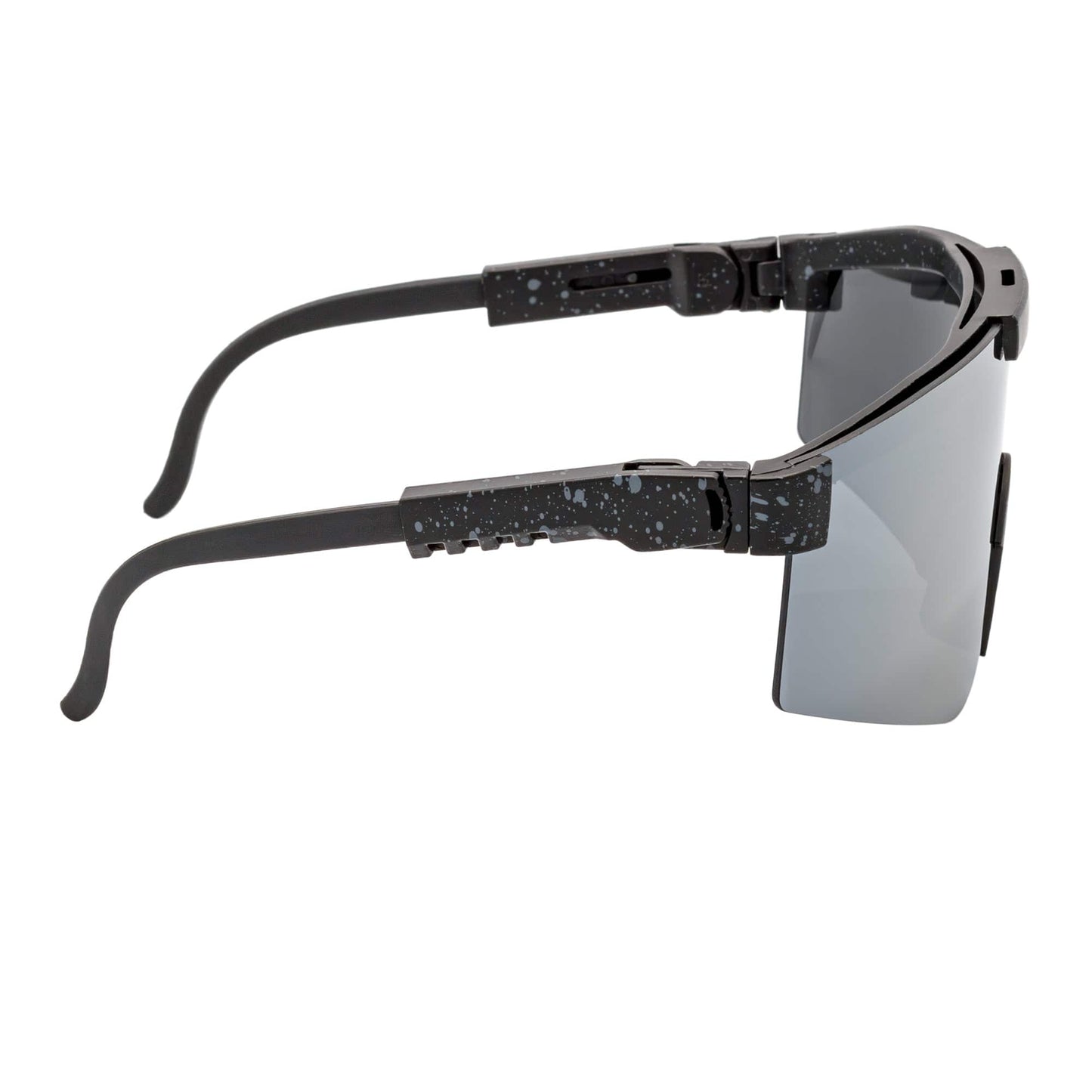 COBRA - Large Adjustable Shield Sunglasses Black Gray-Speckled Silver Mirror