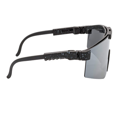 COBRA - Large Adjustable Shield Sunglasses Black Gray-Speckled Silver Mirror
