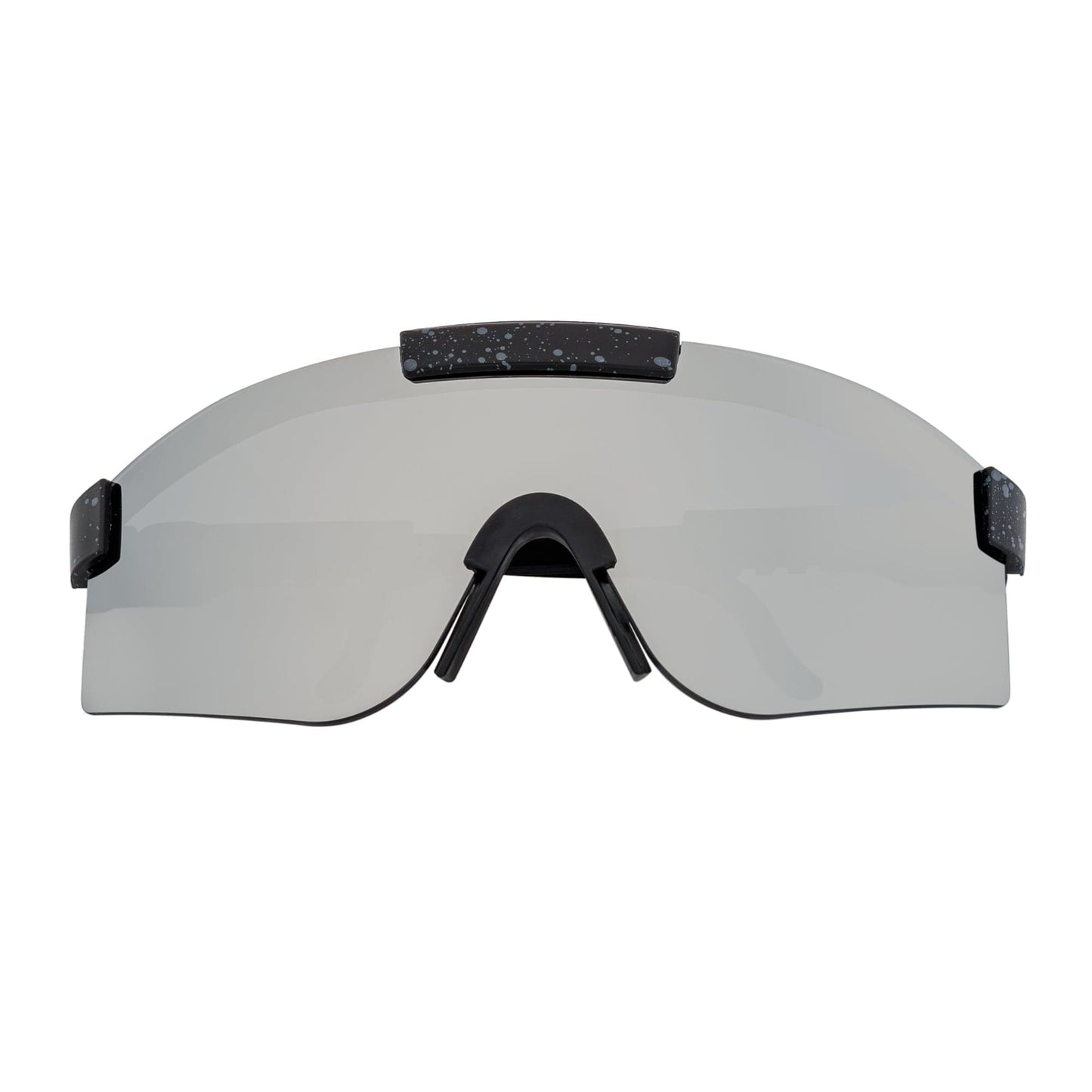 COBRA - Large Adjustable Shield Sunglasses Black Gray-Speckled Silver Mirror