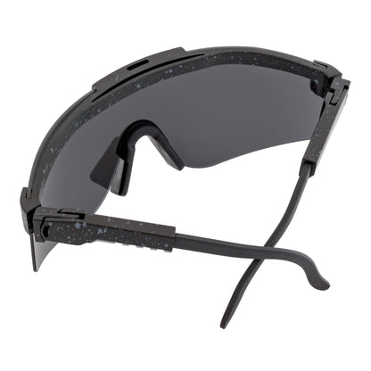 COBRA - Large Adjustable Shield Sunglasses Black Gray-Speckled Silver Mirror