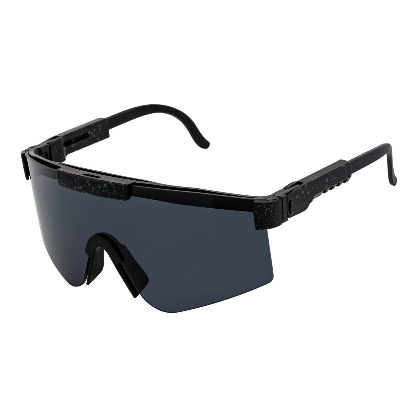 COBRA - Large Adjustable Sports Shield Sunglasses Black Gray-Speckled Smoke
