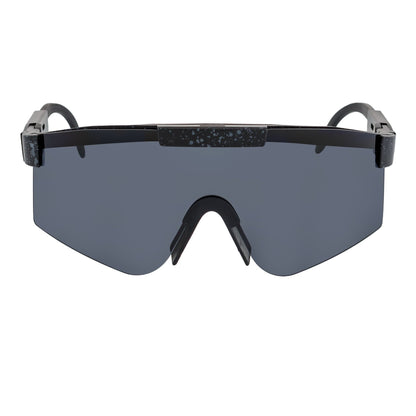 COBRA - Large Adjustable Sports Shield Sunglasses Black Gray-Speckled Smoke