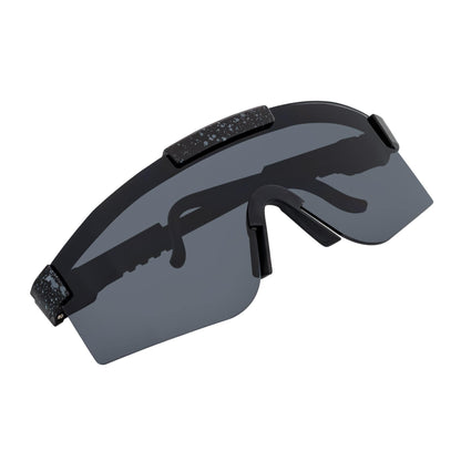 COBRA - Large Adjustable Sports Shield Sunglasses Black Gray-Speckled Smoke