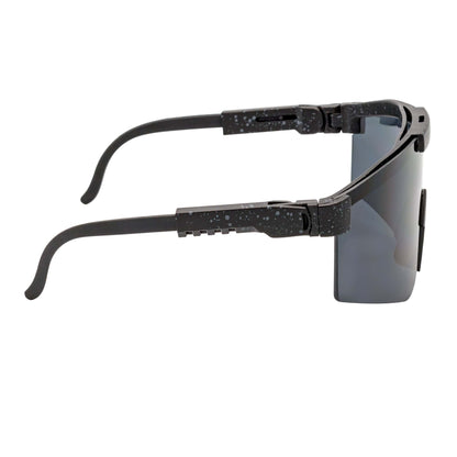 COBRA - Large Adjustable Sports Shield Sunglasses Black Gray-Speckled Smoke