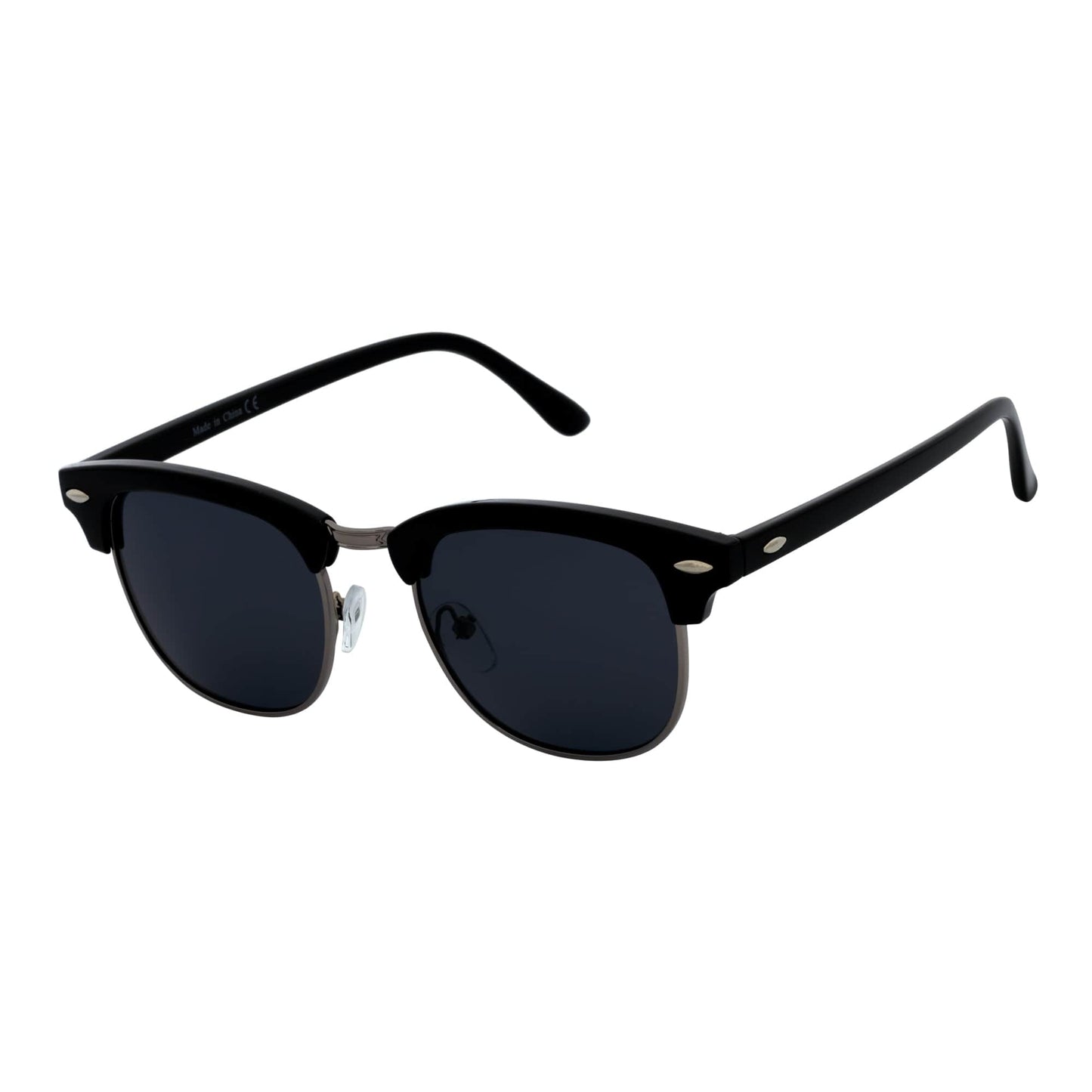 COUNTRY CLUB - Classic Semi-Rimless Half Frame Sunglasses Black Smoke Polarized