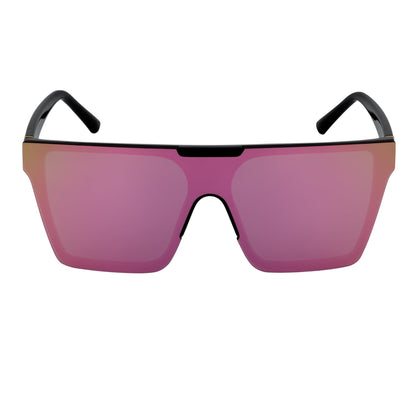 ELECTRIC - Large Rimless Rectangle Shield Sunglasses Gloss Black Pink Mirror
