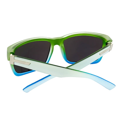 ENZO - Modern Sports Thick Square Sunglasses White-Green Blue Mirror