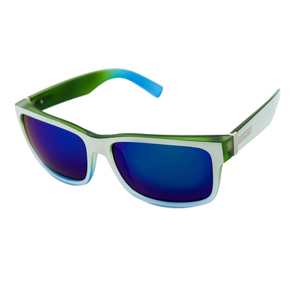 ENZO - Modern Sports Thick Square Sunglasses White-Green Blue Mirror
