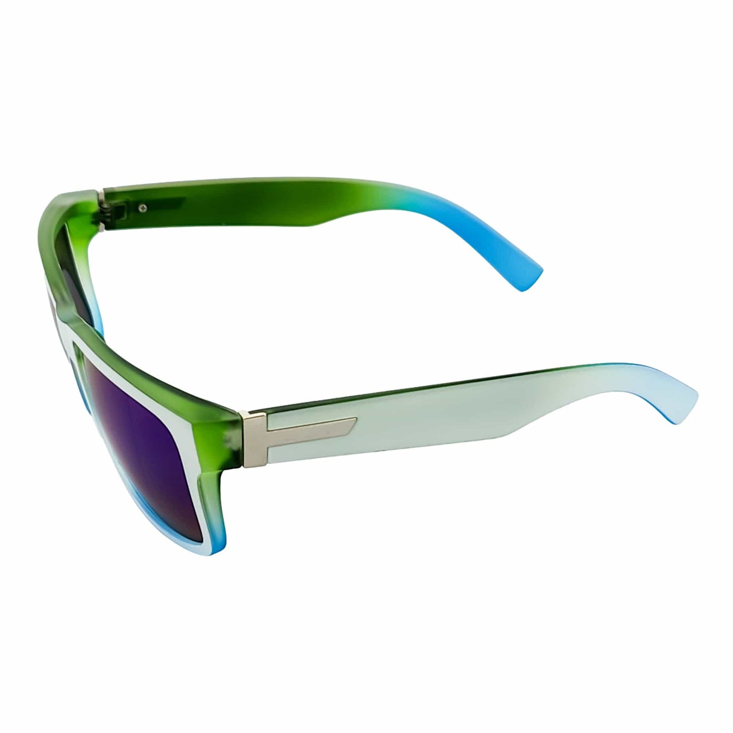 ENZO - Modern Sports Thick Square Sunglasses White-Green Blue Mirror
