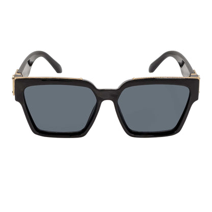 GUAP - High Fashion Metal Accent Square Sunglasses Gloss Black-Gold Smoke Tint