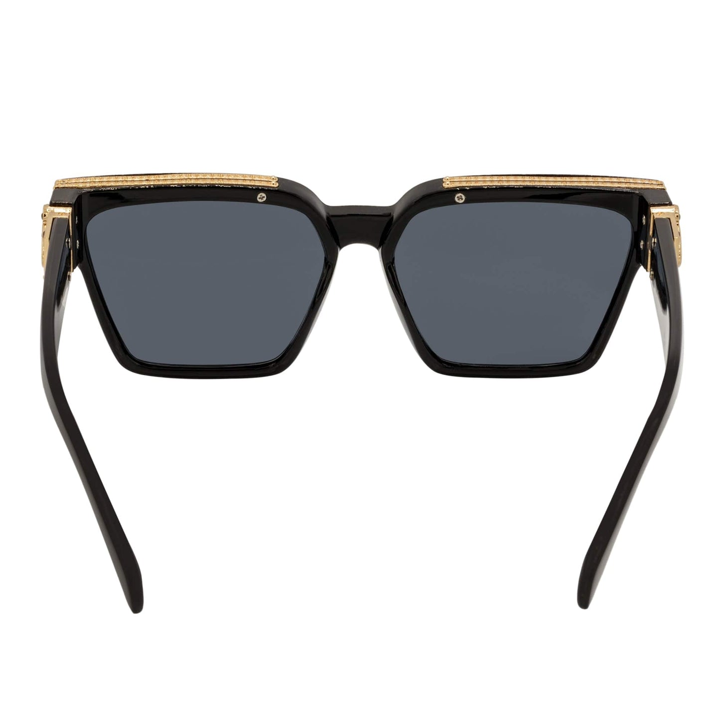 GUAP - High Fashion Metal Accent Square Sunglasses Gloss Black-Gold Smoke Tint