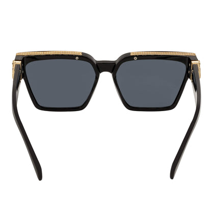 GUAP - High Fashion Metal Accent Square Sunglasses Gloss Black-Gold Smoke Tint