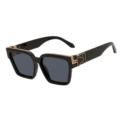 GUAP - High Fashion Metal Accent Square Sunglasses Gloss Black-Gold Smoke Tint