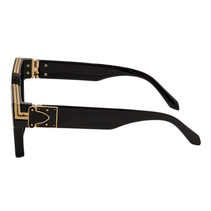 GUAP - High Fashion Metal Accent Square Sunglasses Gloss Black-Gold Smoke Tint