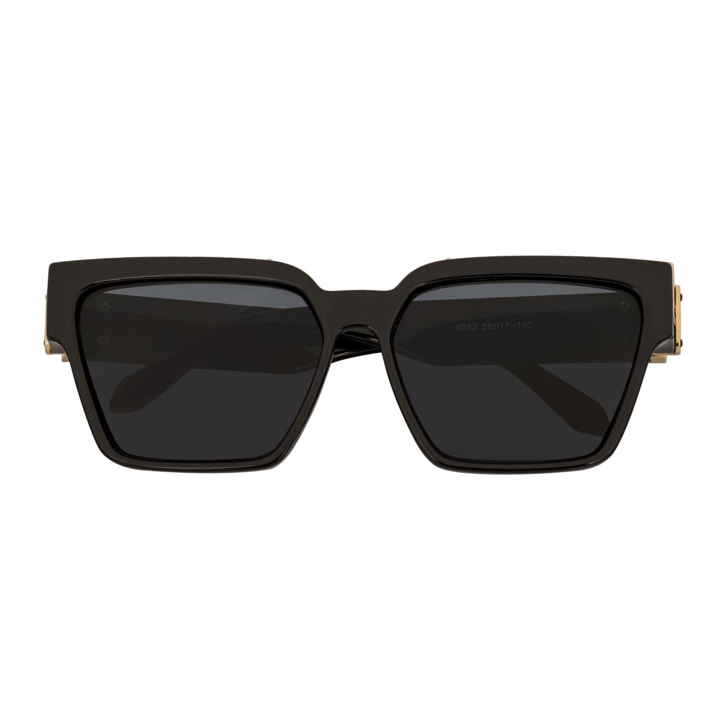 GUAP - High Fashion Metal Accent Square Sunglasses Gloss Black-Gold Smoke Tint