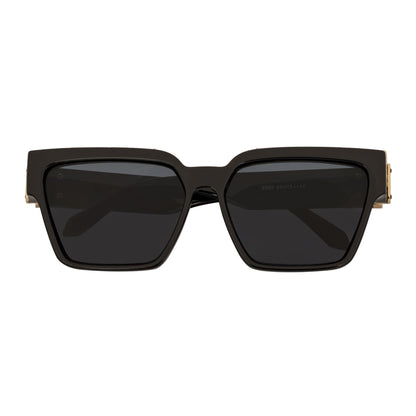 GUAP - High Fashion Metal Accent Square Sunglasses Gloss Black-Gold Smoke Tint