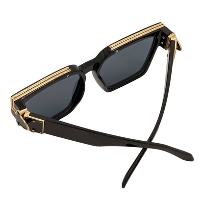 GUAP - High Fashion Metal Accent Square Sunglasses Gloss Black-Gold Smoke Tint