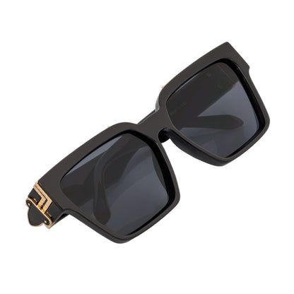 GUAP - High Fashion Metal Accent Square Sunglasses Gloss Black-Gold Smoke Tint