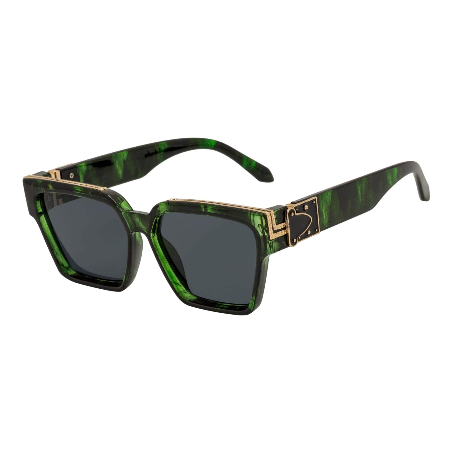GUAP - High Fashion Metal Accent Square Sunglasses Marble Green-Gold Smoke Tint