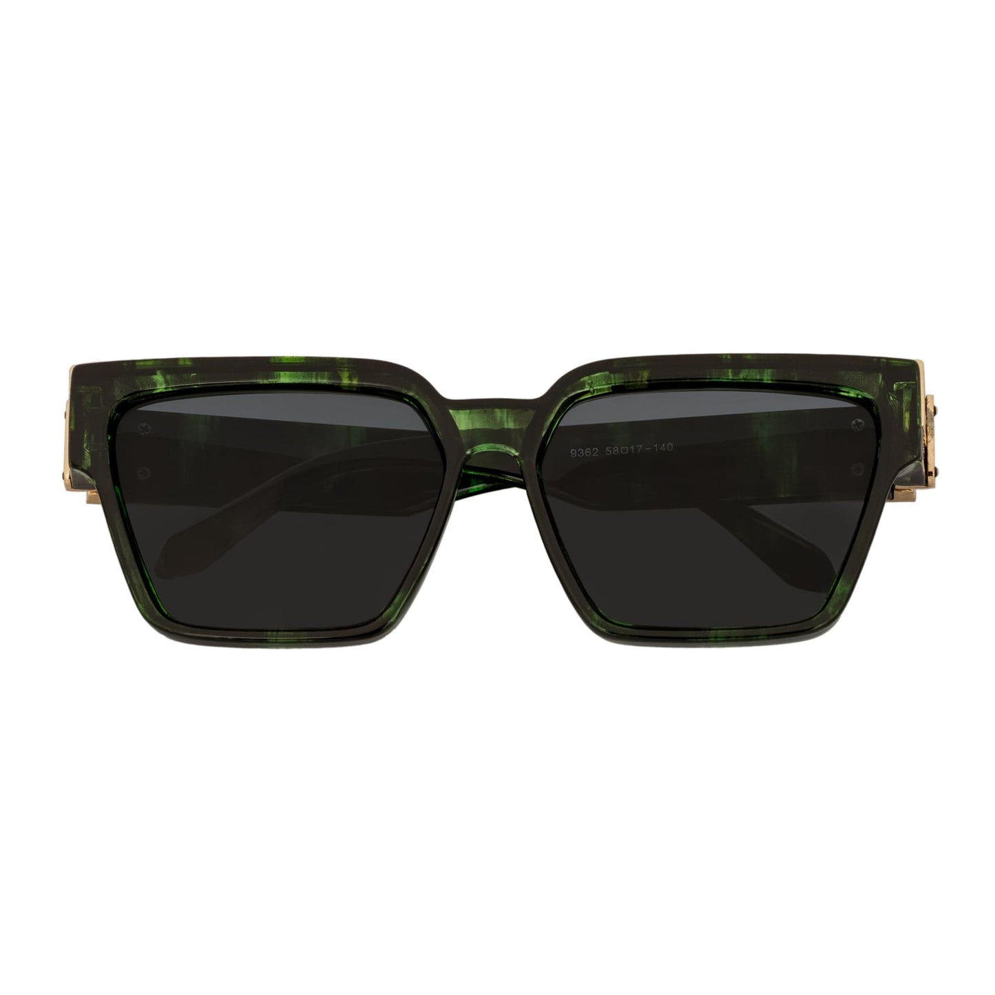 GUAP - High Fashion Metal Accent Square Sunglasses Marble Green-Gold Smoke Tint