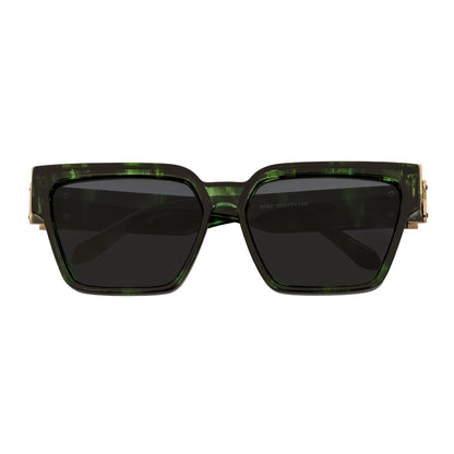 GUAP - High Fashion Metal Accent Square Sunglasses Marble Green-Gold Smoke Tint