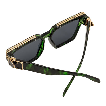 GUAP - High Fashion Metal Accent Square Sunglasses Marble Green-Gold Smoke Tint