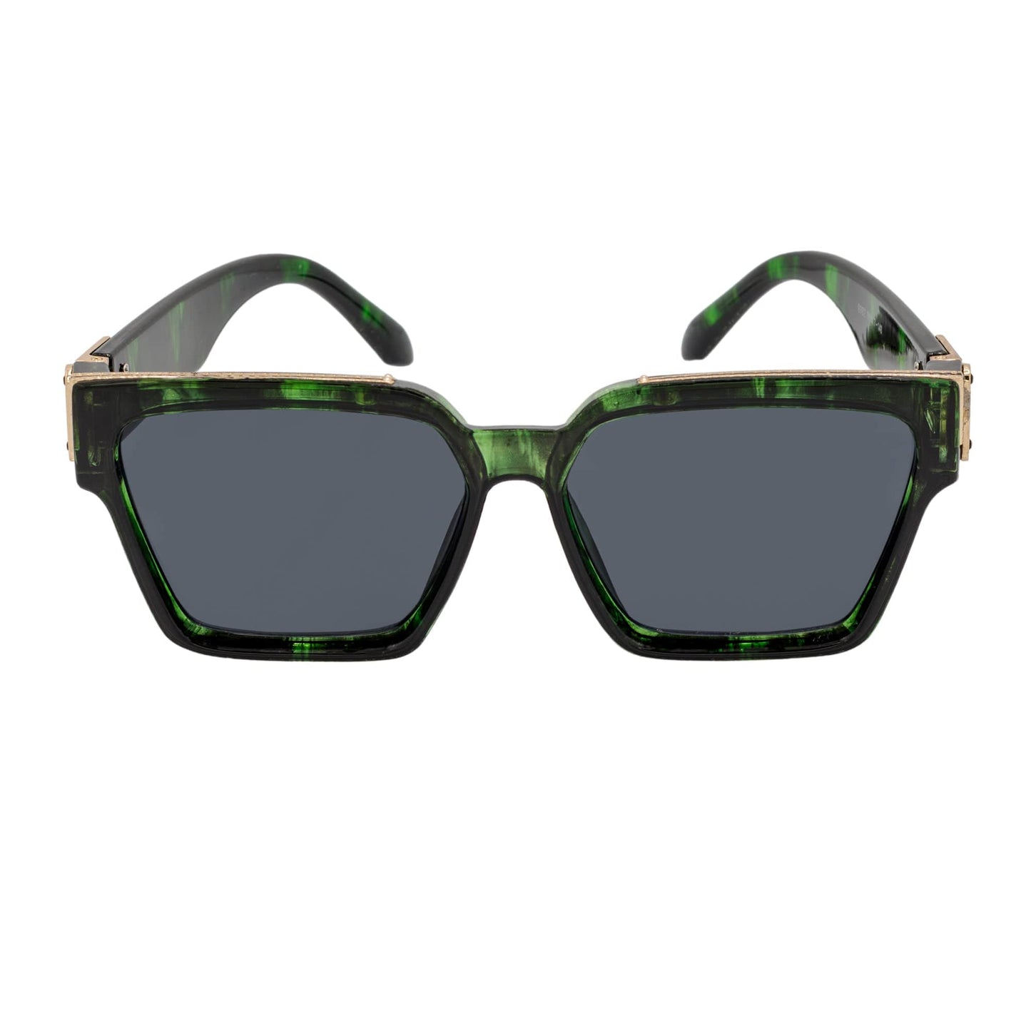 GUAP - High Fashion Metal Accent Square Sunglasses Marble Green-Gold Smoke Tint