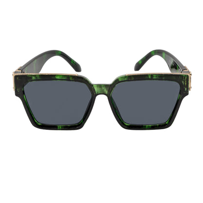 GUAP - High Fashion Metal Accent Square Sunglasses Marble Green-Gold Smoke Tint