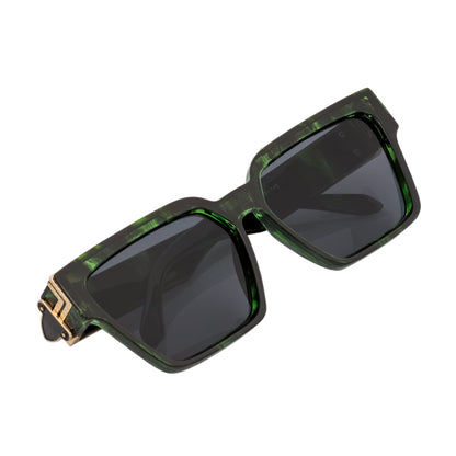 GUAP - High Fashion Metal Accent Square Sunglasses Marble Green-Gold Smoke Tint