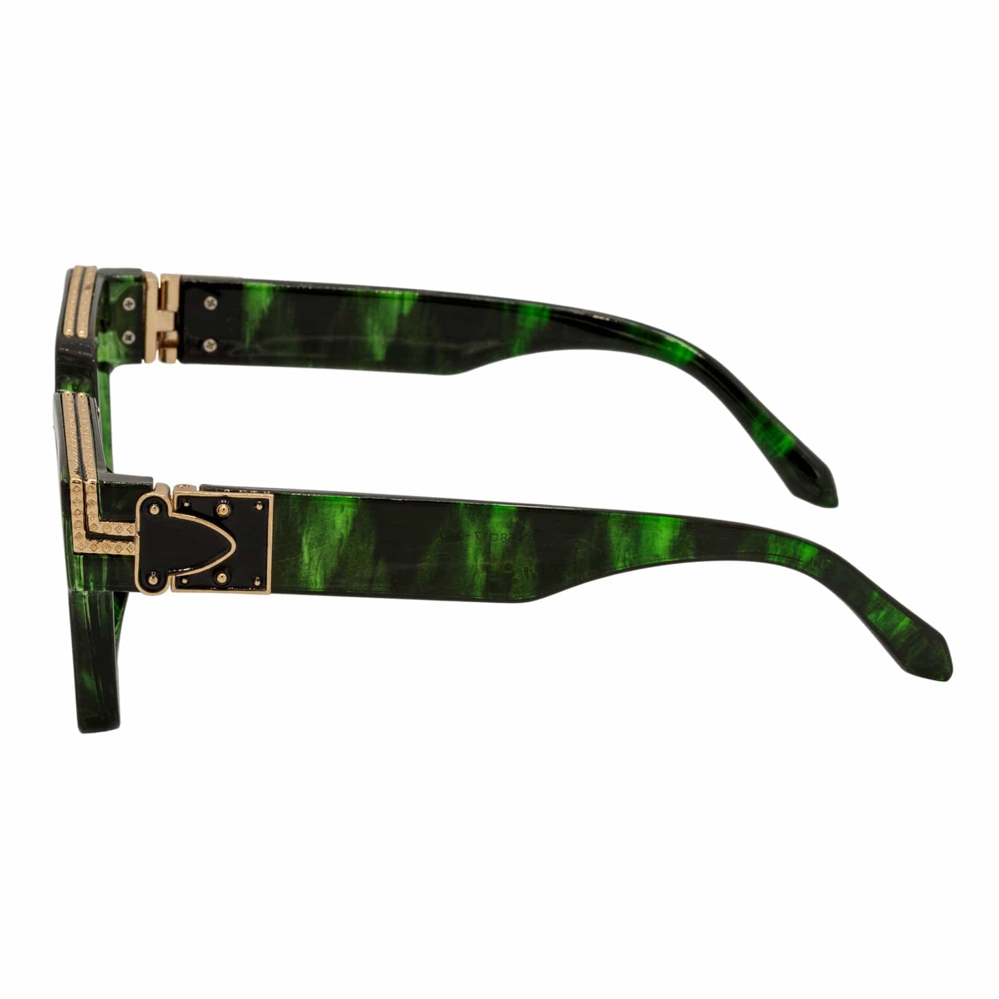 GUAP - High Fashion Metal Accent Square Sunglasses Marble Green-Gold Smoke Tint