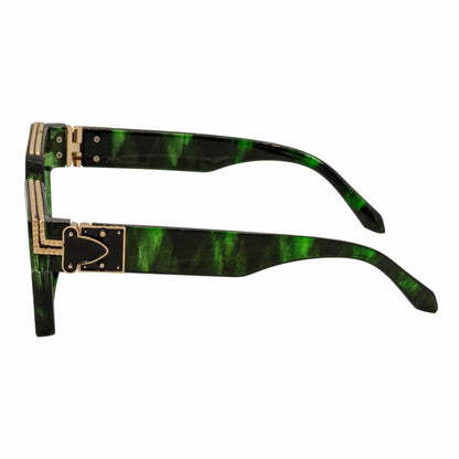 GUAP - High Fashion Metal Accent Square Sunglasses Marble Green-Gold Smoke Tint