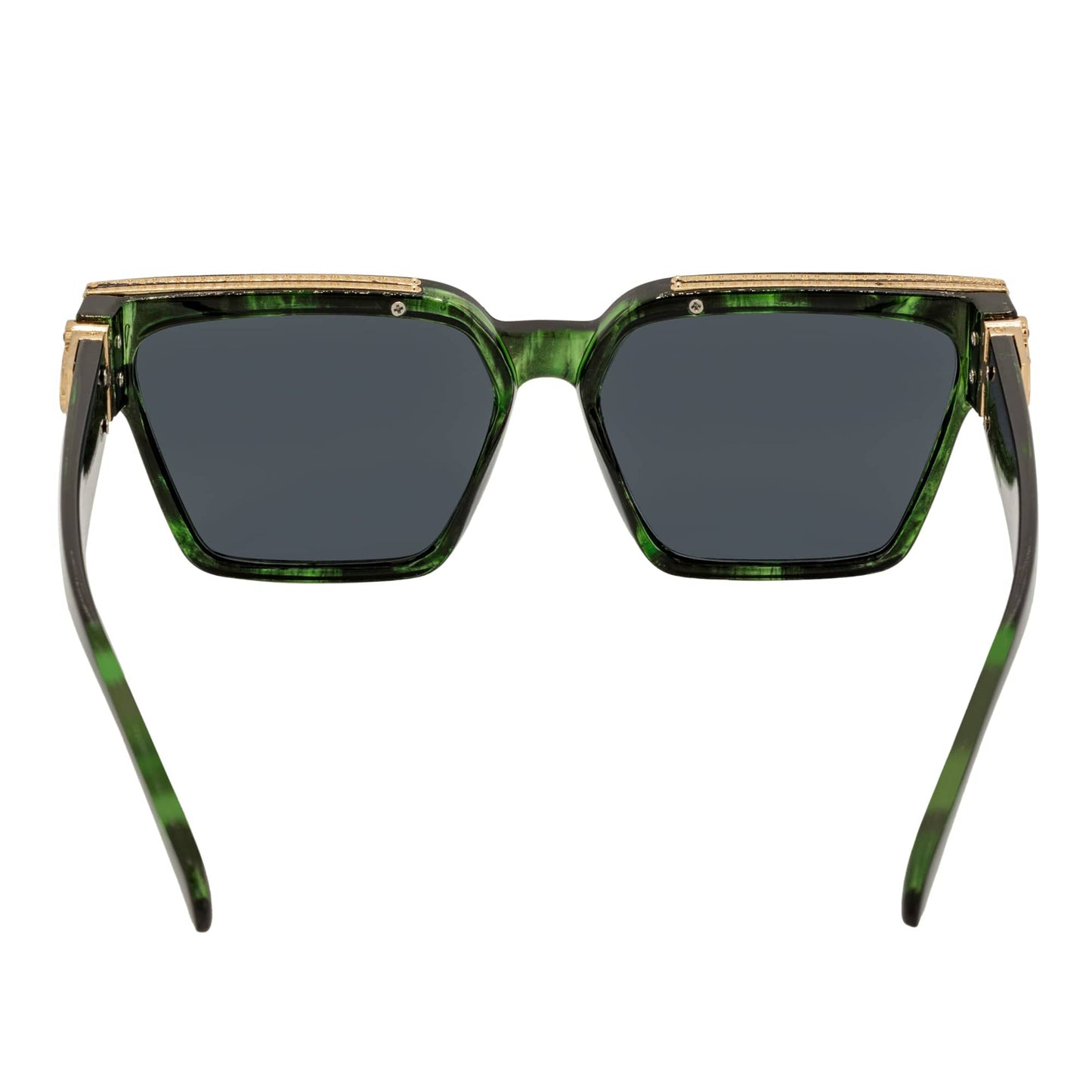 GUAP - High Fashion Metal Accent Square Sunglasses Marble Green-Gold Smoke Tint