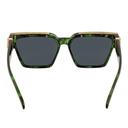 GUAP - High Fashion Metal Accent Square Sunglasses Marble Green-Gold Smoke Tint