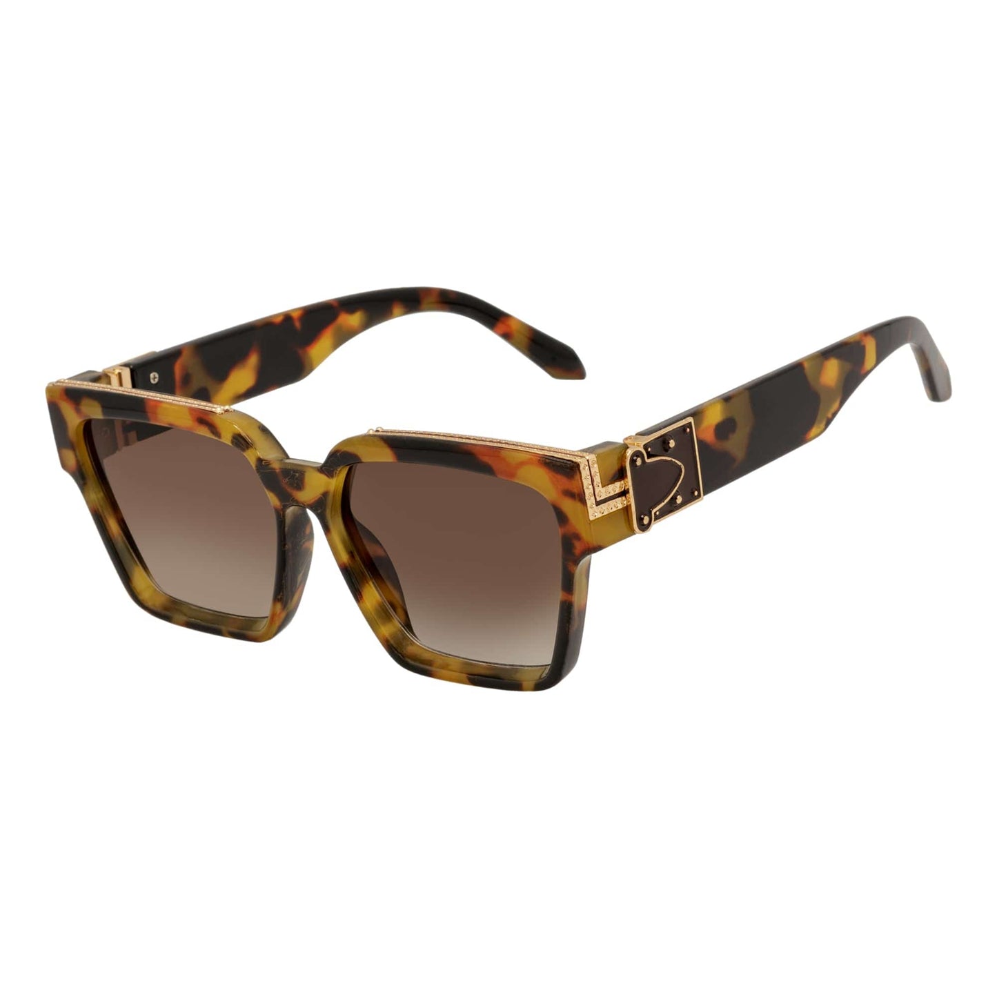 GUAP - High Fashion Metal Accent Square Sunglasses Tortoise-Gold Amber Fade