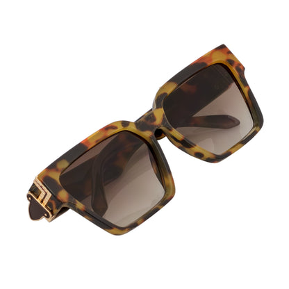 GUAP - High Fashion Metal Accent Square Sunglasses Tortoise-Gold Amber Fade