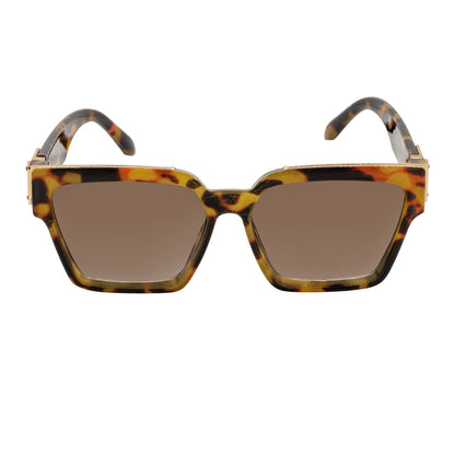 GUAP - High Fashion Metal Accent Square Sunglasses Tortoise-Gold Amber Fade