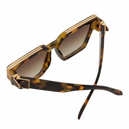 GUAP - High Fashion Metal Accent Square Sunglasses Tortoise-Gold Amber Fade