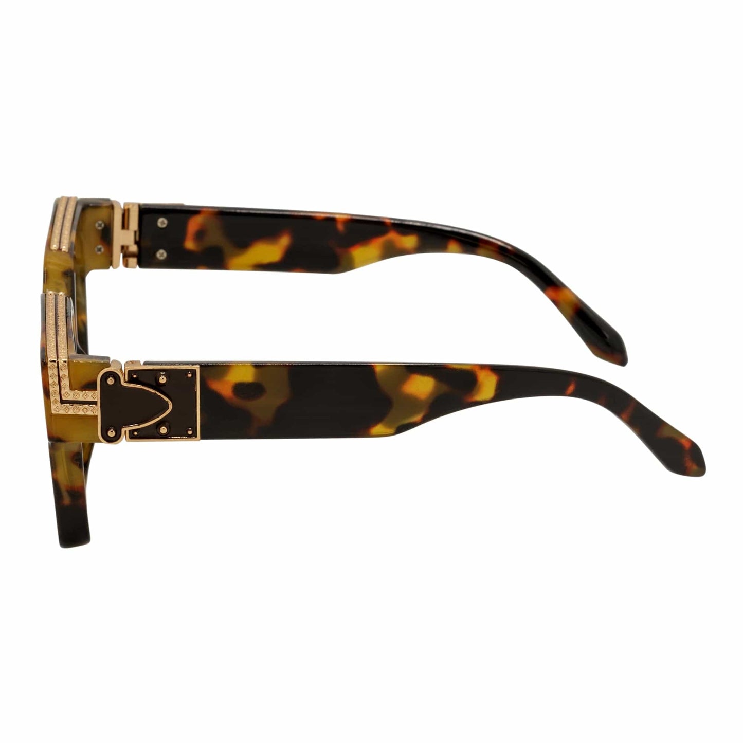 GUAP - High Fashion Metal Accent Square Sunglasses Tortoise-Gold Amber Fade