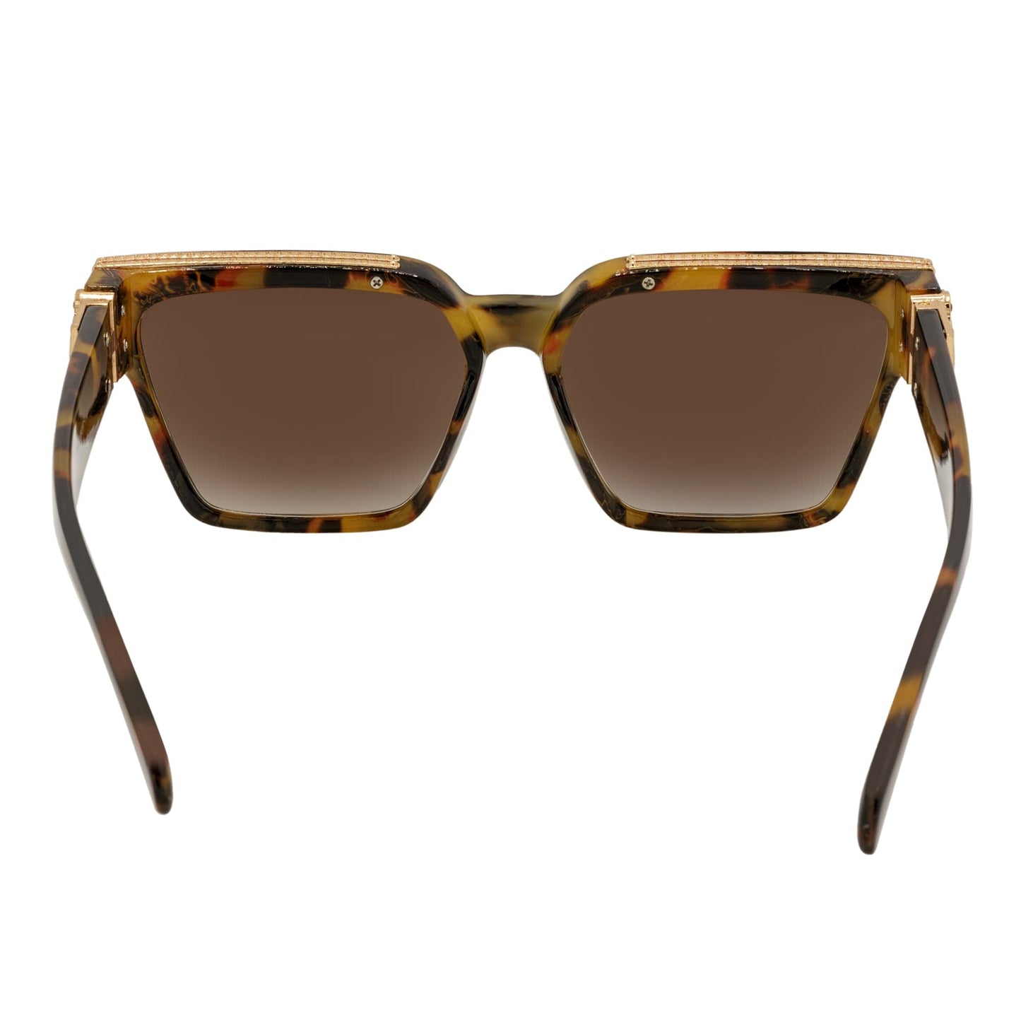 GUAP - High Fashion Metal Accent Square Sunglasses Tortoise-Gold Amber Fade
