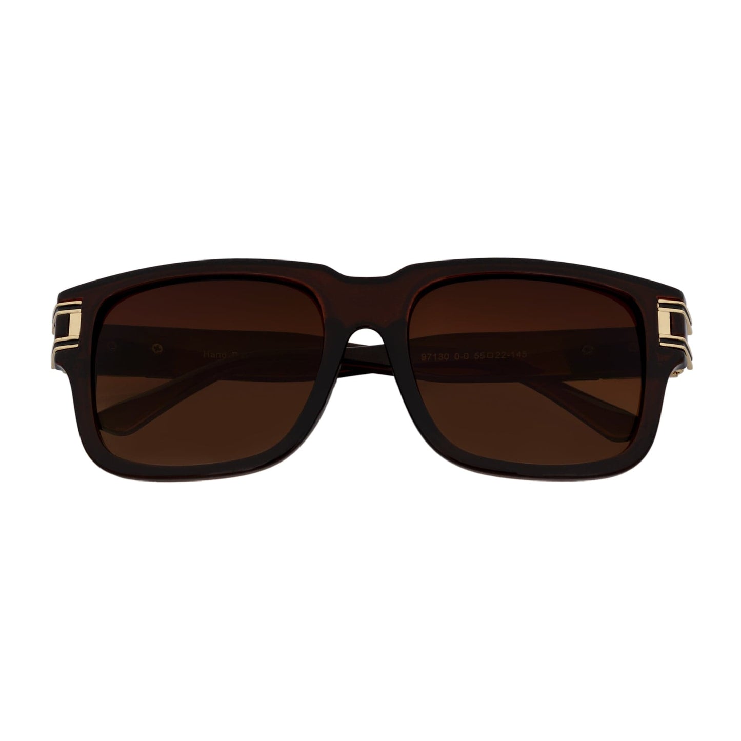 IMPERIAL - Square Two-Tone Metal Accent Square Sunglasses Clear Brown Amber Fade