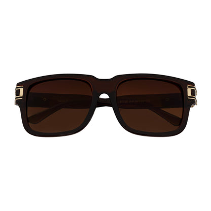 IMPERIAL - Square Two-Tone Metal Accent Square Sunglasses Clear Brown Amber Fade